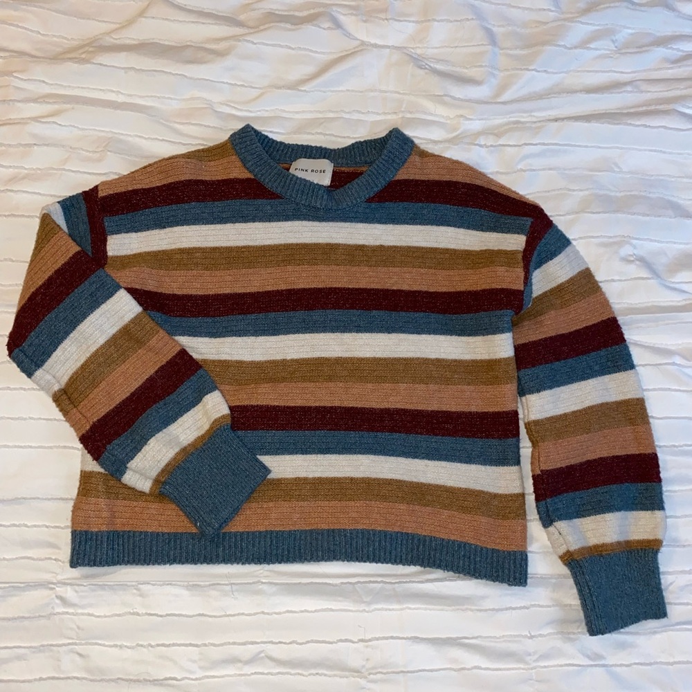 Madewell Blue and Brown Cropped Striped Sweater